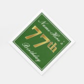 Elegant Groen, Faux Gold 77e verjaardag + Naam Servetten (Hoek)