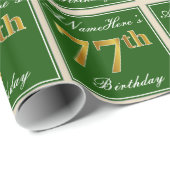 Elegant, groen, Faux Gold 77th Birthday + naam Cadeaupapier (Rol Hoek)