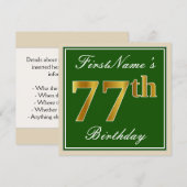 Elegant, groen, Faux Gold 77th Birthday + naam Kaart (Voorkant / Achterkant)