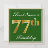 Elegant, groen, Faux Gold 77th Birthday + naam Kaart (Voorkant)