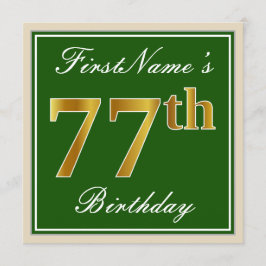 Elegant, groen, Faux Gold 77th Birthday + naam Kaart