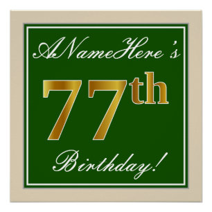 Elegant, groen, Faux Gold 77th Birthday + naam Poster