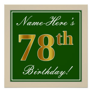 Elegant, groen, Faux Gold 78th Birthday + naam Poster