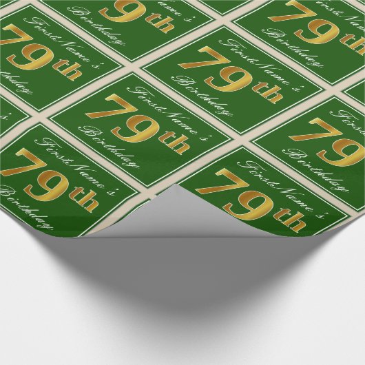 Elegant, groen, Faux Gold 79th Birthday + naam Cadeaupapier (Hoek)
