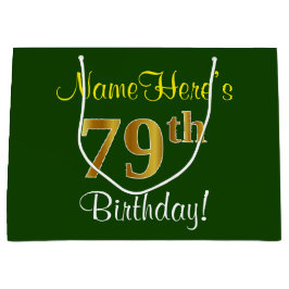 Elegant, groen, Faux Gold 79th Birthday + naam Groot Cadeauzakje