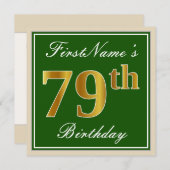 Elegant, groen, Faux Gold 79th Birthday + naam Kaart (Voorkant / Achterkant)