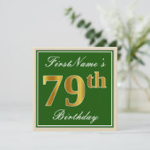 Elegant, groen, Faux Gold 79th Birthday + naam Kaart (Staand voorkant)