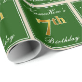 Elegant, groen, Faux Gold 7th Birthday + naam Cadeaupapier (Rol Hoek)