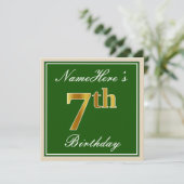 Elegant, groen, Faux Gold 7th Birthday + naam Kaart (Staand voorkant)