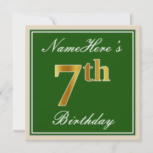Elegant, groen, Faux Gold 7th Birthday + naam Kaart