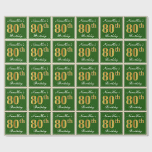 Elegant, groen, Faux Gold 80th Birthday + naam Cadeaupapier