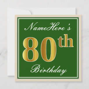 Elegant, groen, Faux Gold 80th Birthday + naam Kaart