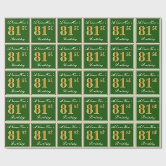 Elegant, groen, Faux Gold 81st Birthday + naam Cadeaupapier (Vlak)