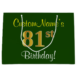 Elegant, groen, Faux Gold 81st Birthday + naam Groot Cadeauzakje
