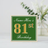 Elegant, groen, Faux Gold 81st Birthday + naam Kaart (Staand voorkant)