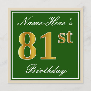 Elegant, groen, Faux Gold 81st Birthday + naam Kaart