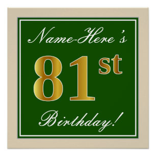 Elegant, groen, Faux Gold 81st Birthday + naam Poster