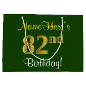 Elegant, groen, Faux Gold 82e verjaardag + naam Groot Cadeauzakje (Achterkant)