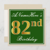 Elegant, groen, Faux Gold 82e verjaardag + naam Kaart (Voorkant / Achterkant)