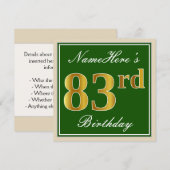 Elegant, groen, Faux Gold 83rd Birthday + naam Kaart (Voorkant / Achterkant)