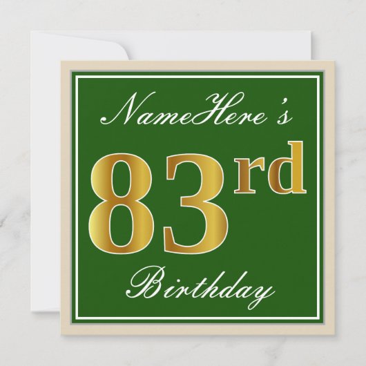 Elegant, groen, Faux Gold 83rd Birthday + naam Kaart (Voorkant)