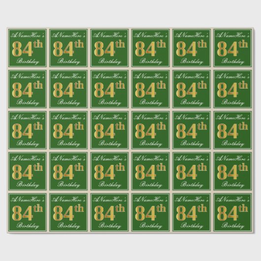 Elegant, groen, Faux Gold 84th Birthday + naam Cadeaupapier (Vlak)