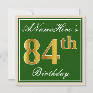 Elegant, groen, Faux Gold 84th Birthday + naam Kaart