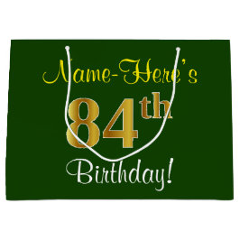 Elegant, groen, Faux Gold 84th Birthday + naam Large Cadeautasje