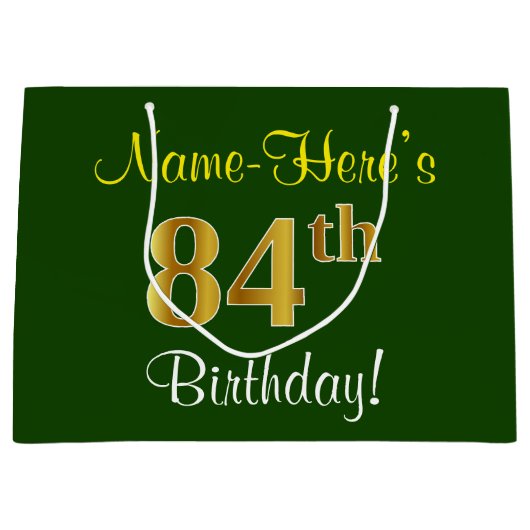 Elegant, groen, Faux Gold 84th Birthday + naam Large Cadeautasje (Voorkant)