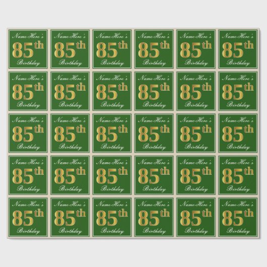 Elegant, groen, Faux Gold 85th Birthday + naam Cadeaupapier (Vlak)