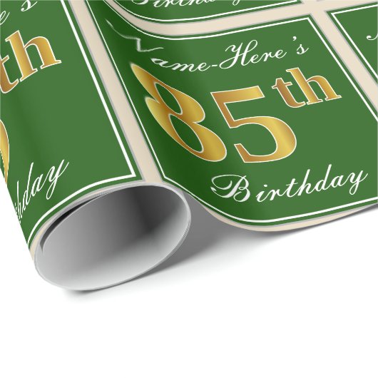 Elegant, groen, Faux Gold 85th Birthday + naam Cadeaupapier (Rol Hoek)
