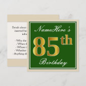 Elegant, groen, Faux Gold 85th Birthday + naam Kaart (Voorkant / Achterkant)