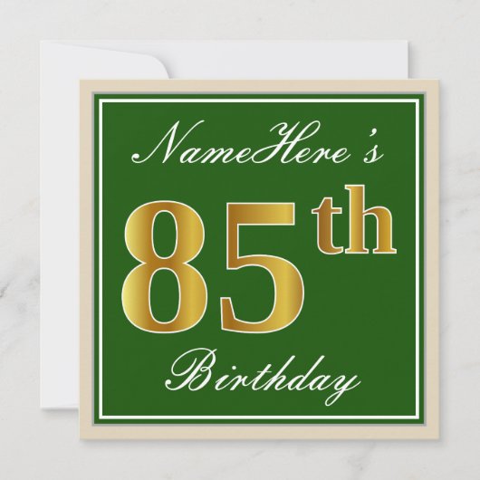 Elegant, groen, Faux Gold 85th Birthday + naam Kaart (Voorkant)