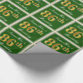 Elegant, groen, Faux Gold 86th Birthday + naam Cadeaupapier (Hoek)