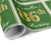 Elegant, groen, Faux Gold 86th Birthday + naam Cadeaupapier (Rol Hoek)