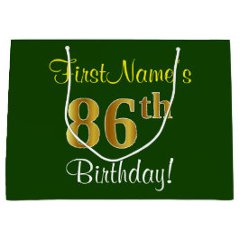 Elegant, groen, Faux Gold 86th Birthday + naam Large Cadeautasje