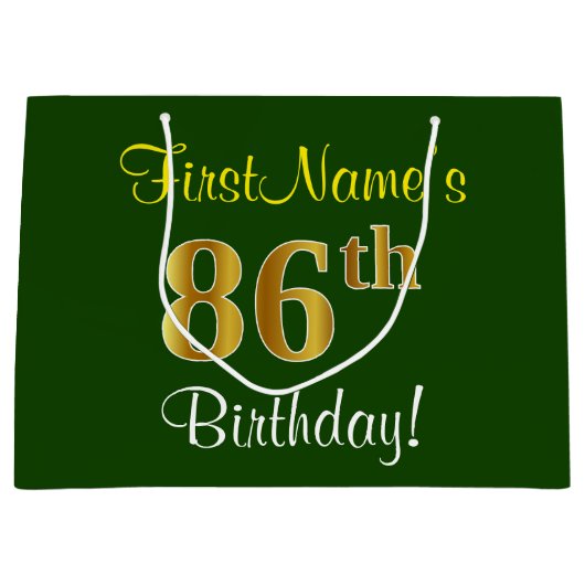 Elegant, groen, Faux Gold 86th Birthday + naam Large Cadeautasje (Voorkant)