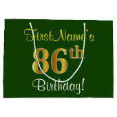 Elegant, groen, Faux Gold 86th Birthday + naam Large Cadeautasje (Achterkant)