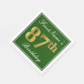 Elegant Groen, Faux Gold 87e verjaardag + Naam Servet (Hoek)