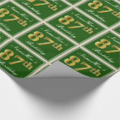 Elegant, groen, Faux Gold 87th Birthday + naam Cadeaupapier (Hoek)