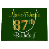 Elegant, groen, Faux Gold 87th Birthday + naam Groot Cadeauzakje (Voorkant)