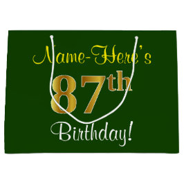 Elegant, groen, Faux Gold 87th Birthday + naam Groot Cadeauzakje