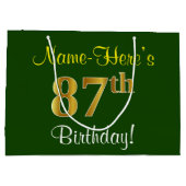 Elegant, groen, Faux Gold 87th Birthday + naam Groot Cadeauzakje (Achterkant)