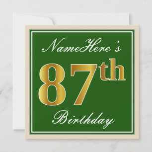 Elegant, groen, Faux Gold 87th Birthday + naam Kaart