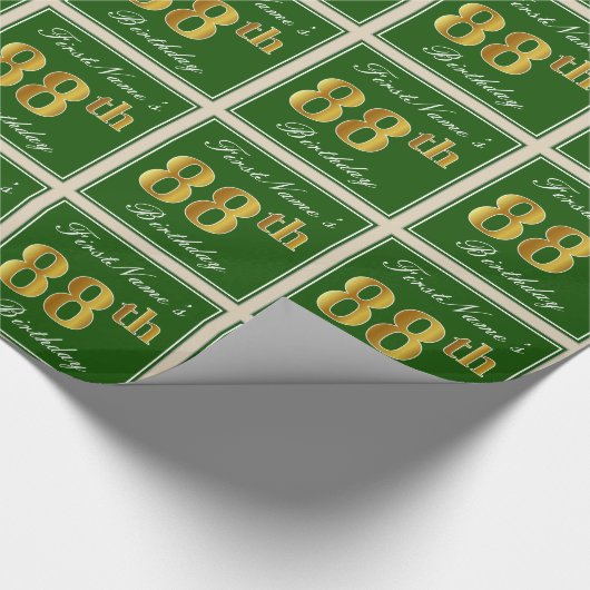 Elegant, groen, Faux Gold 88th Birthday + naam Cadeaupapier (Hoek)