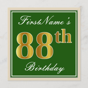 Elegant, groen, Faux Gold 88th Birthday + naam Kaart