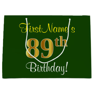 Elegant, groen, Faux Gold 89th Birthday + naam Groot Cadeauzakje