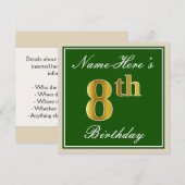 Elegant, groen, Faux Gold 8th Birthday + naam Kaart (Voorkant / Achterkant)