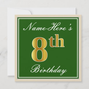 Elegant, groen, Faux Gold 8th Birthday + naam Kaart