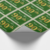 Elegant, groen, Faux Gold 90th Birthday + naam Cadeaupapier (Hoek)